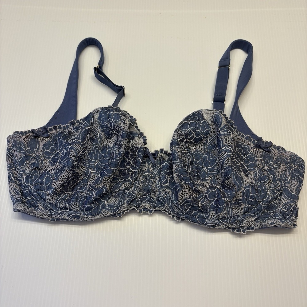Cacique Unlined Balconette Blue Lace Seriously Sexy Underwire Bra Size 42DD